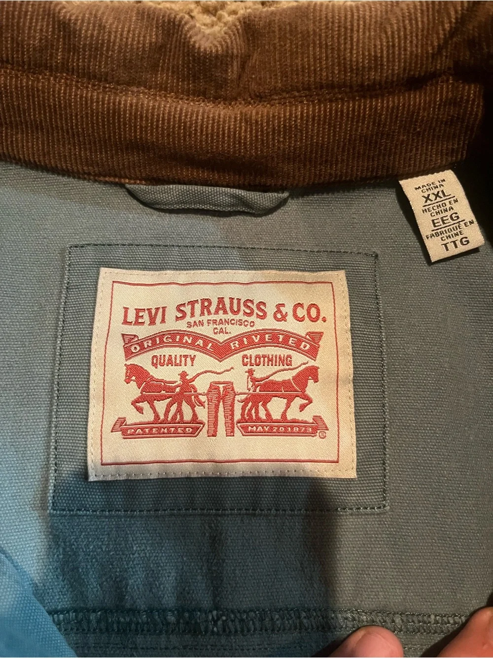 Levi’s Canvas Workwear Jacket XXL – Faded Olive Green Corduroy Collar